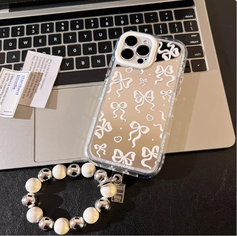 Mirror Pearl Bow Clear Phone Case for iPhone 15 14 13 12 11 Pro Max XS MAX XR X